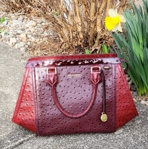Authentic Leather Brahmin Deep Burgundy Satchel with Detachable Strap